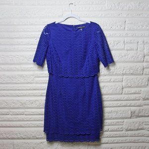 American Living Scalloped Short Sleeve Blue Dress, size 10